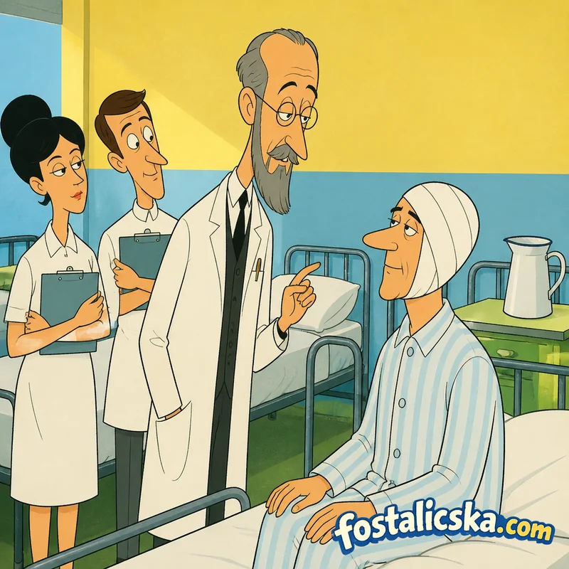 Illusztráció: A bekötött fejű páciens