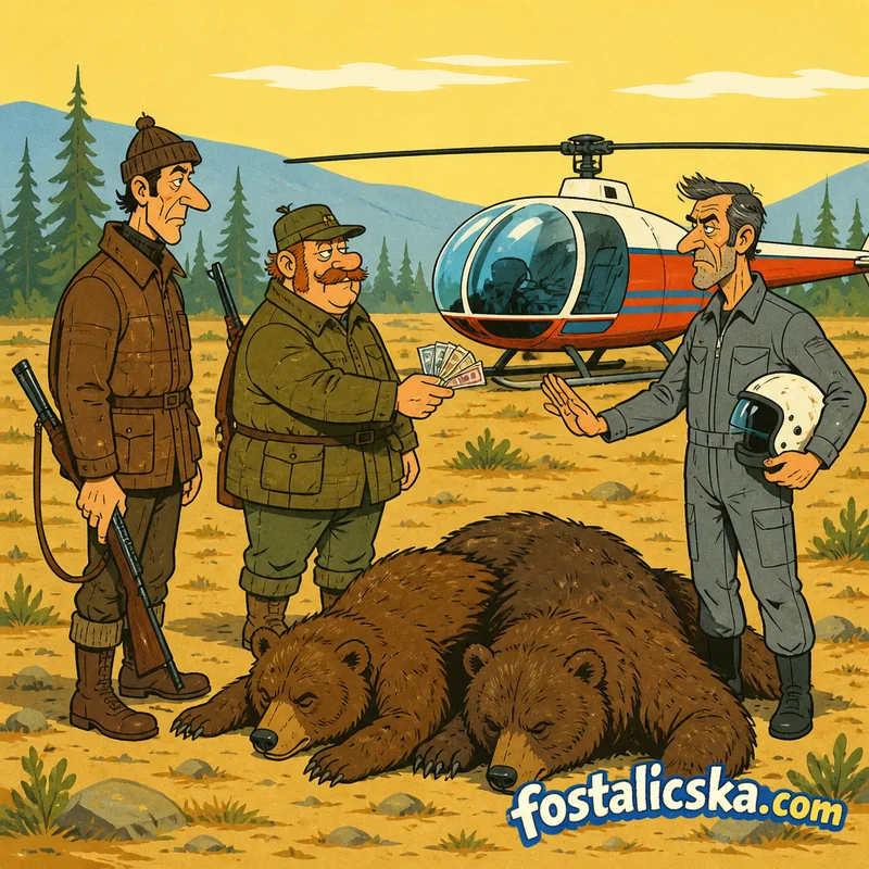 Illusztráció: Két medvevadász a helikopterrel