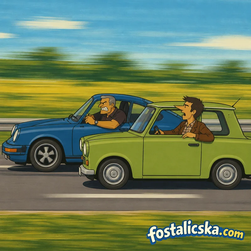 Illusztráció: Porsche és a zöld Trabant